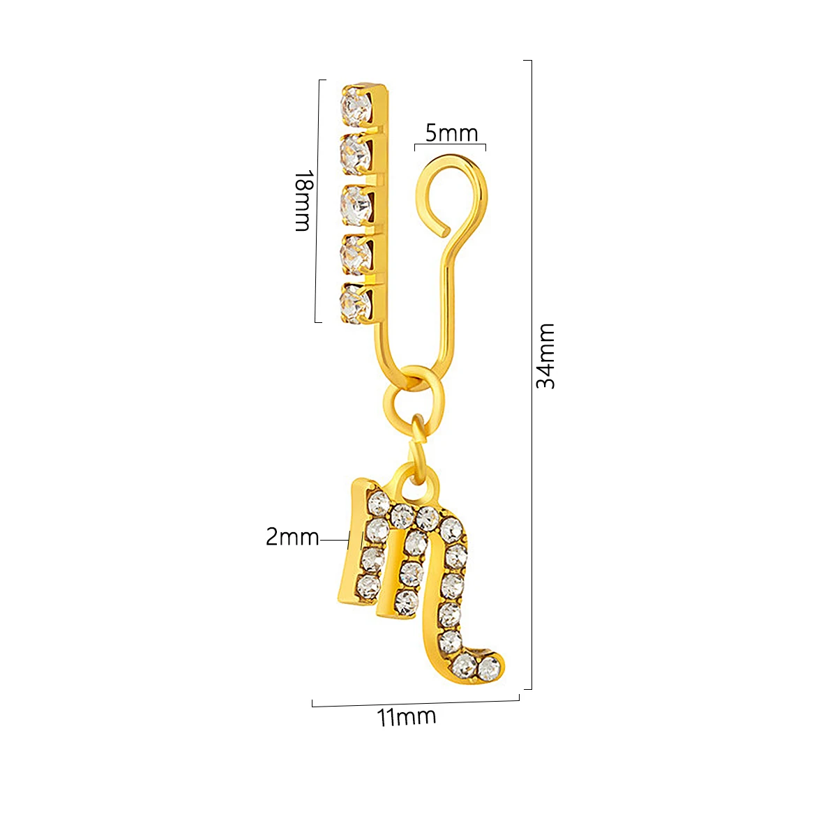 Body Jewelry Ear - 2แพ็คที่หนีบหูโลหะเซอร์คอน12คลิปหูจักรราศีแบบไม่เจาะรูจมูกปลอมแบบเกลียวกระดูกอ่อนเครื่องประดับร่างกายแบบไม่เจาะ