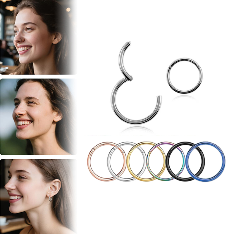 Body Jewelry Ear - แหวนจมูกแบบคลิกเกอร์ 16G 316L ทำจากเหล็กกล้าผ่าตัด สำหรับเจาะจมูก ซีก