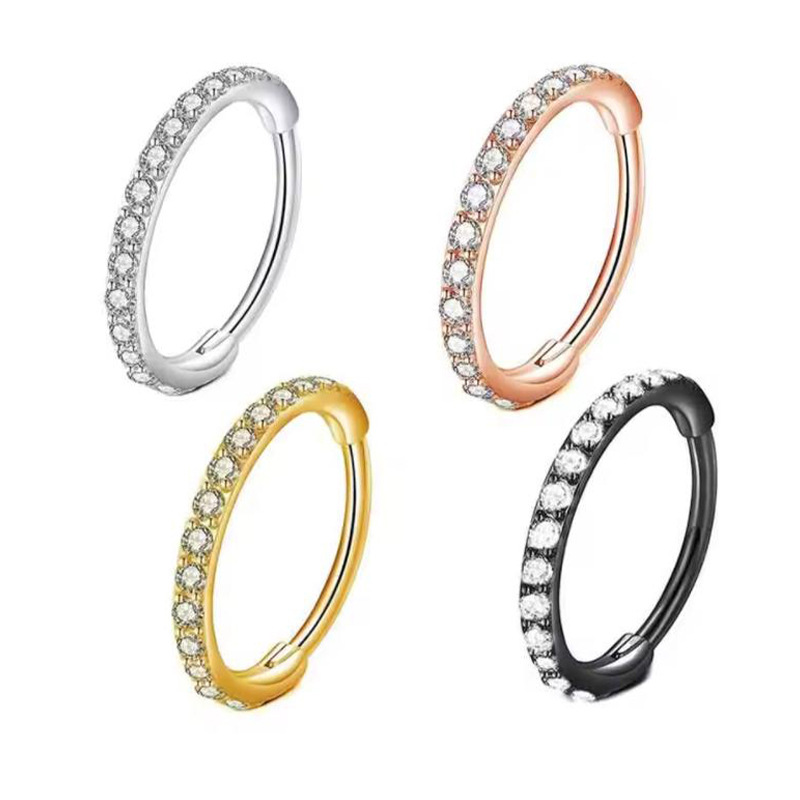 Body Jewelry Ear - แหวนจมูกใส 16G ประดับเพชร CZ วัสดุเหล็กกล้าผ่าตัด 316L
