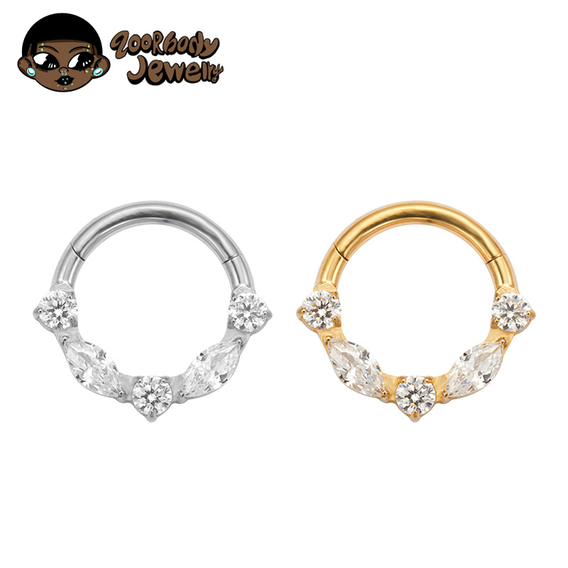 Zoor Body Jewelry - ASTM F136 ไทเทเนียม Marquise CZ บานพับแหวนจมูกเจาะ