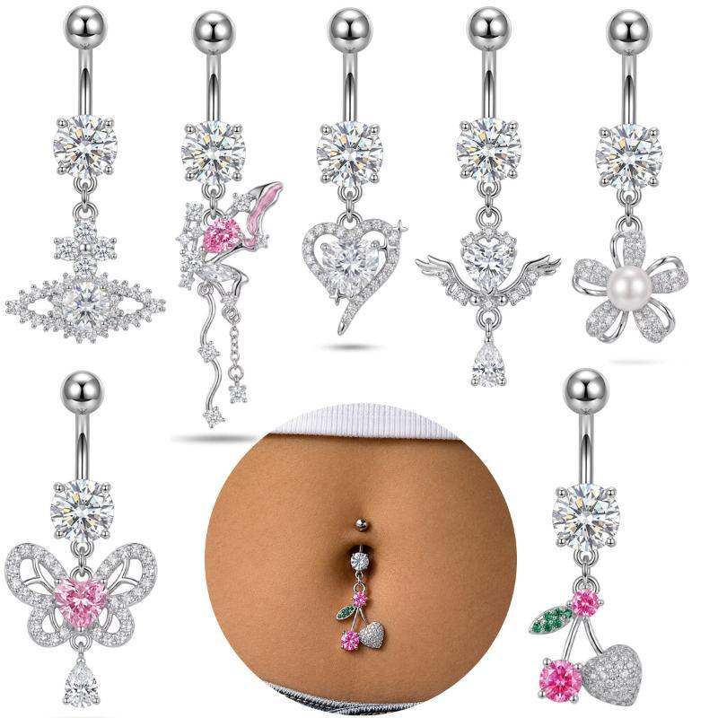 Body Jewelry Surgical Steel - แหวนเจาะสะดือแบบโค้ง 1 ชิ้น ทำจากเหล็กกล้าผ่าตัด เหมาะสำหรับผู้หญิงและเด็กผู้หญิง