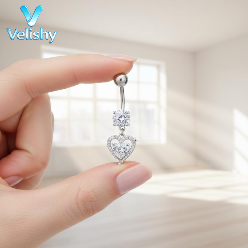 Body Jewelry Surgical Steel - แหวนเจาะสะดือแบบห้อยทำจากเหล็กกล้าศัลยกรรม ปราศจากนิกเกิล เหมาะสำหรับผู้ที่มีผิวแพ้ง่าย