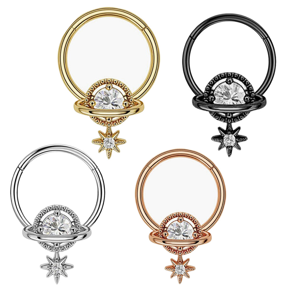 Body Jewelry Surgical Steel - เครื่องประดับเจาะกระดูกอ่อนรูปวงแหวนเหล็กกล้าผ่าตัดประดับเพชร CZ สำหรับเจาะหูแบบ Daith, Helix และ