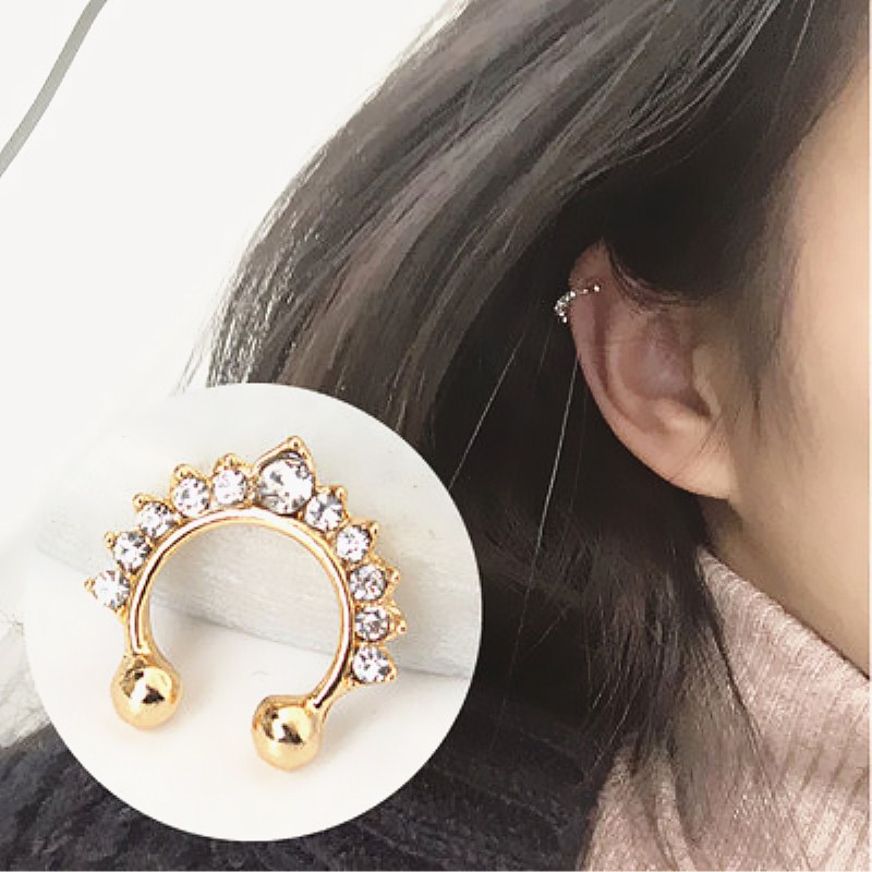 Body Jewelry Ear - 1ชิ้นที่หนีบจมูกรูปตัวยูห่วงจมูกปลอมและกระดุมสำหรับผู้หญิงที่ไม่ใช่การเจาะจมูกต่างหูคริสตัลแฟชั่นเครื่องประดับร่างกาย