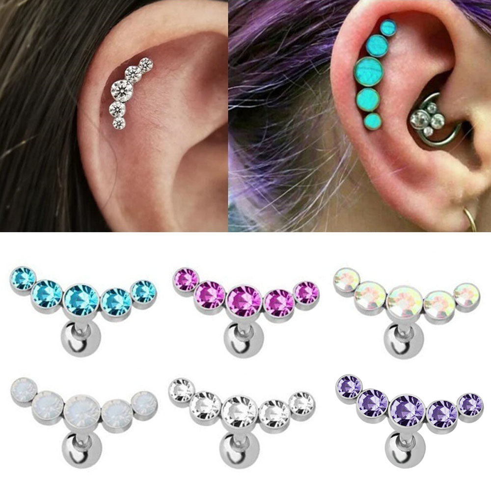 Body Jewelry Ear - ต่างหูแฟชั่นคริสตัลอัญมณีโอปอล 16G 1 ชิ้น เครื่องประดับเจาะหู ต่างหูแบบติด