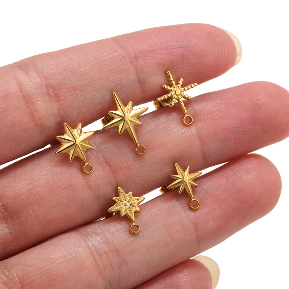 Body Jewelry Ear - ต่างหูสแตนเลสรูปดาว 6 ชิ้น สำหรับทำต่างหู ชุบทอง 18k