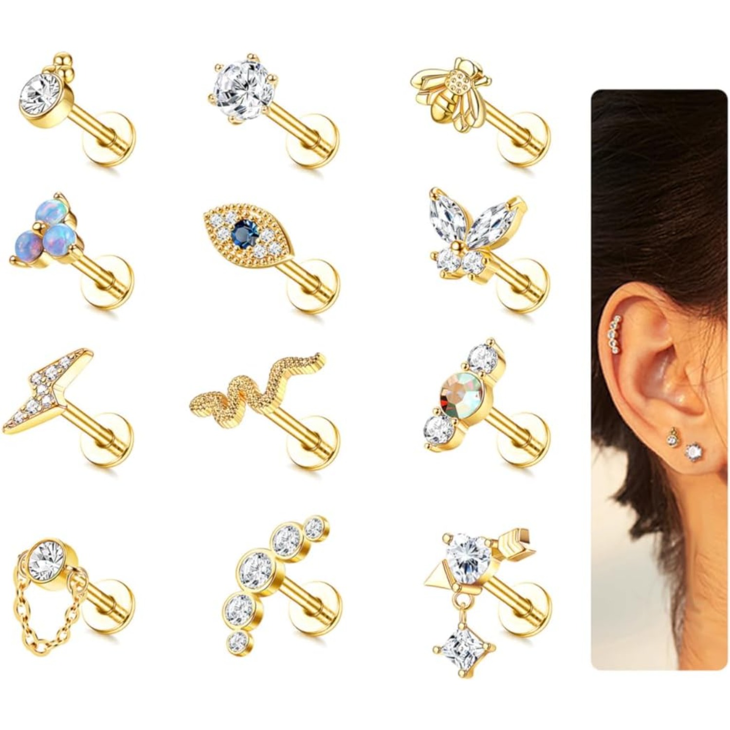 Body Jewelry Surgical Steel - ต่างหูแบบติดกระดูกอ่อน Bobisty 1 ชิ้น สำหรับผู้หญิง ทำจากเหล็กกล้าผ่าตัด