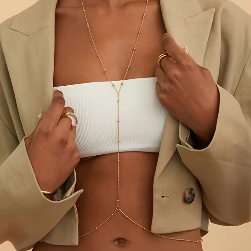 Body Jewelry Bra - สร้อยคอแฟชั่นแบบเรียบง่าย สไตล์โบฮีเมียน สำหรับผู้หญิง เครื่องประดับร่างกายสุดเซ็กซี่ เหมาะสำหรับงานแต่งงาน งานเลี้ยงริมชายหาด