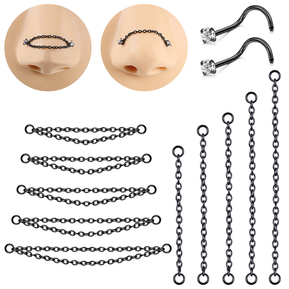Zs Body Jewelry - AOEDEJ 1PC สีดําแผ่นจมูกโซ่ตกแต่งสแตนเลส Nostril CHAIN Helix