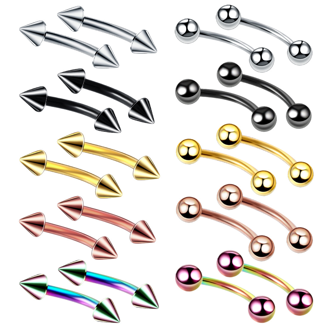 Rook Curved Barbell - 20ชิ้น/เซ็ตห่วงเจาะคิ้วกล้วยเหล็กโค้งงอแหวนริมฝีปากแหวนอบอุ่นต่างหูเกลียวกระดูกอ่อนเครื่องประดับ tragus ของขวัญ