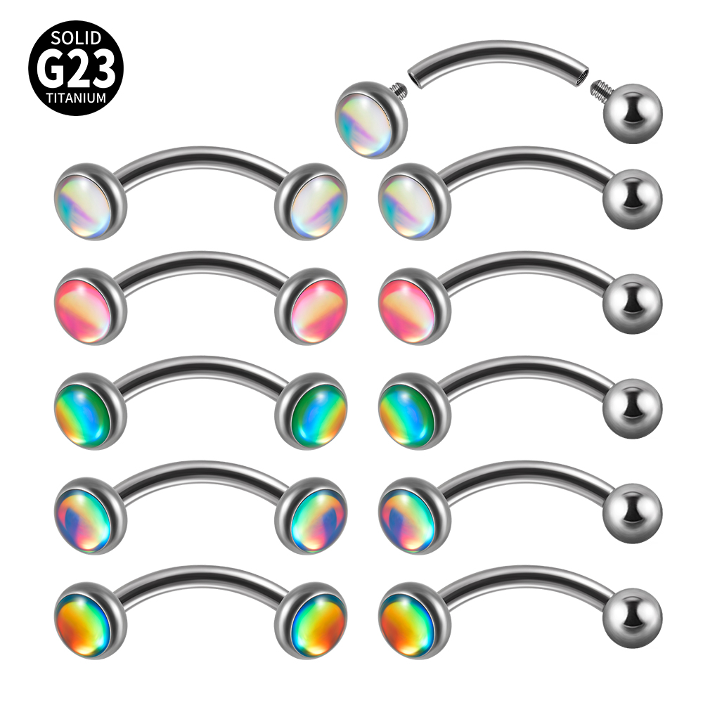 Rook Curved Barbell - 1PC G23 TItanium 16G แฟลชอัญมณี Rook