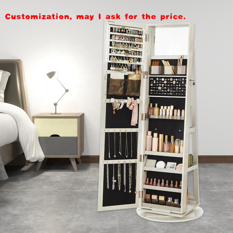 Body Jewelry Storage - กระจกแต่งตัวแบบตั้งพื้น หมุนได้ 360 องศา พร้อมตู้เก็บของและกล่องใส่เครื่องประดับ