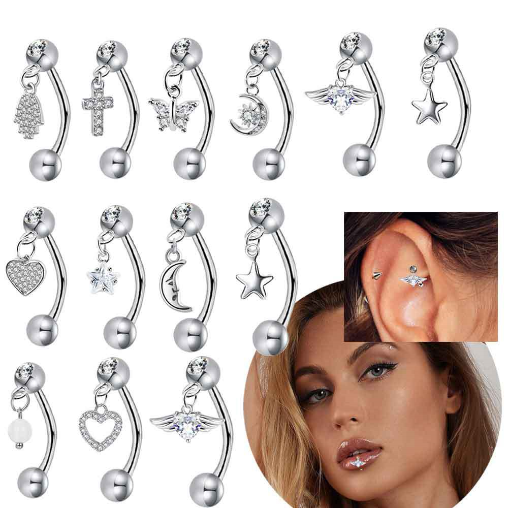 Rook Curved Barbell - 1PCS ผีเสื้อ Dangle เครื่องประดับเจาะคิ้ว Star Rook