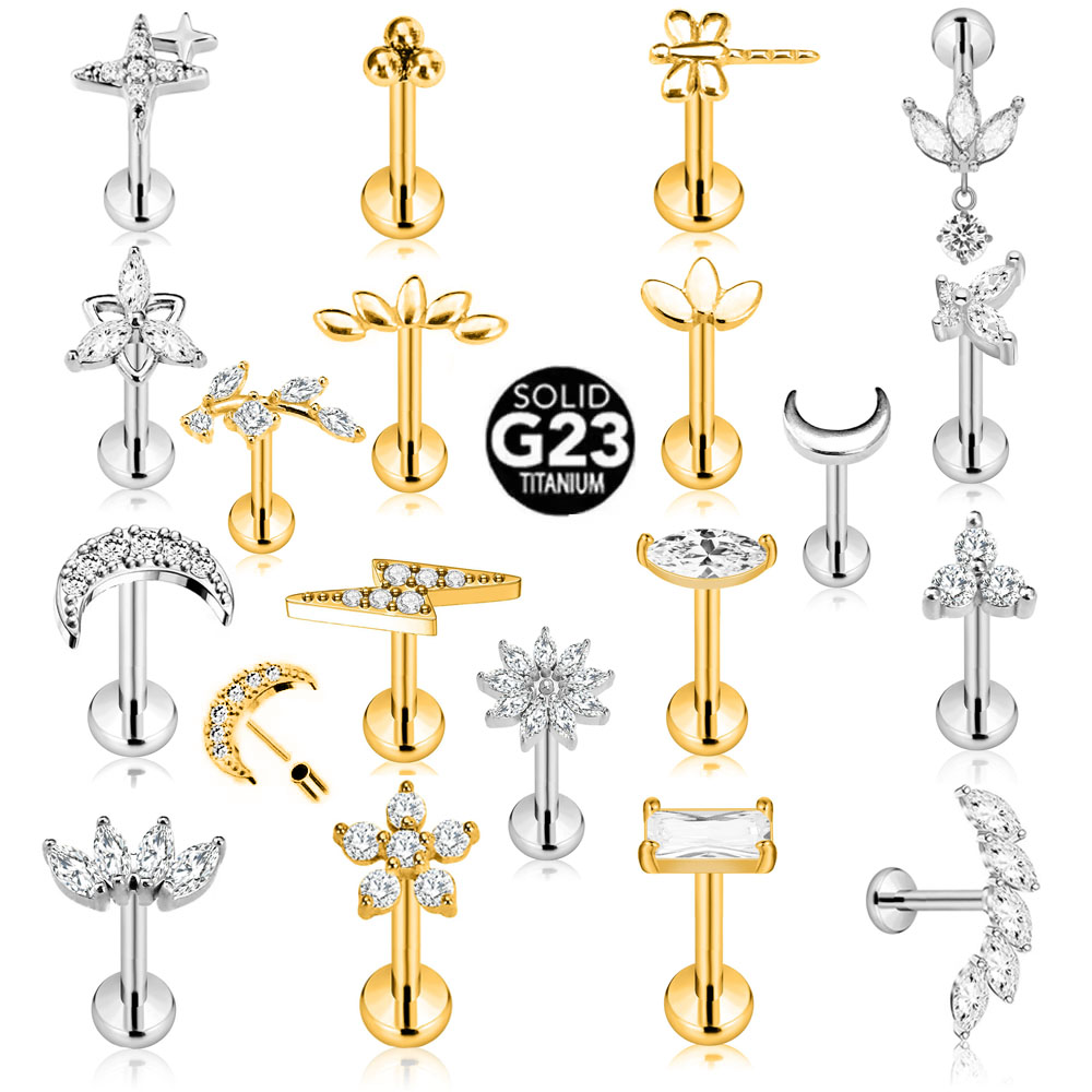 Zoor Body Jewelry - ASTM F136 G23 ไทเทเนียมดอกไม้ดวงจันทร์ผีเสื้อเกลียวเจาะ Lightning Pin