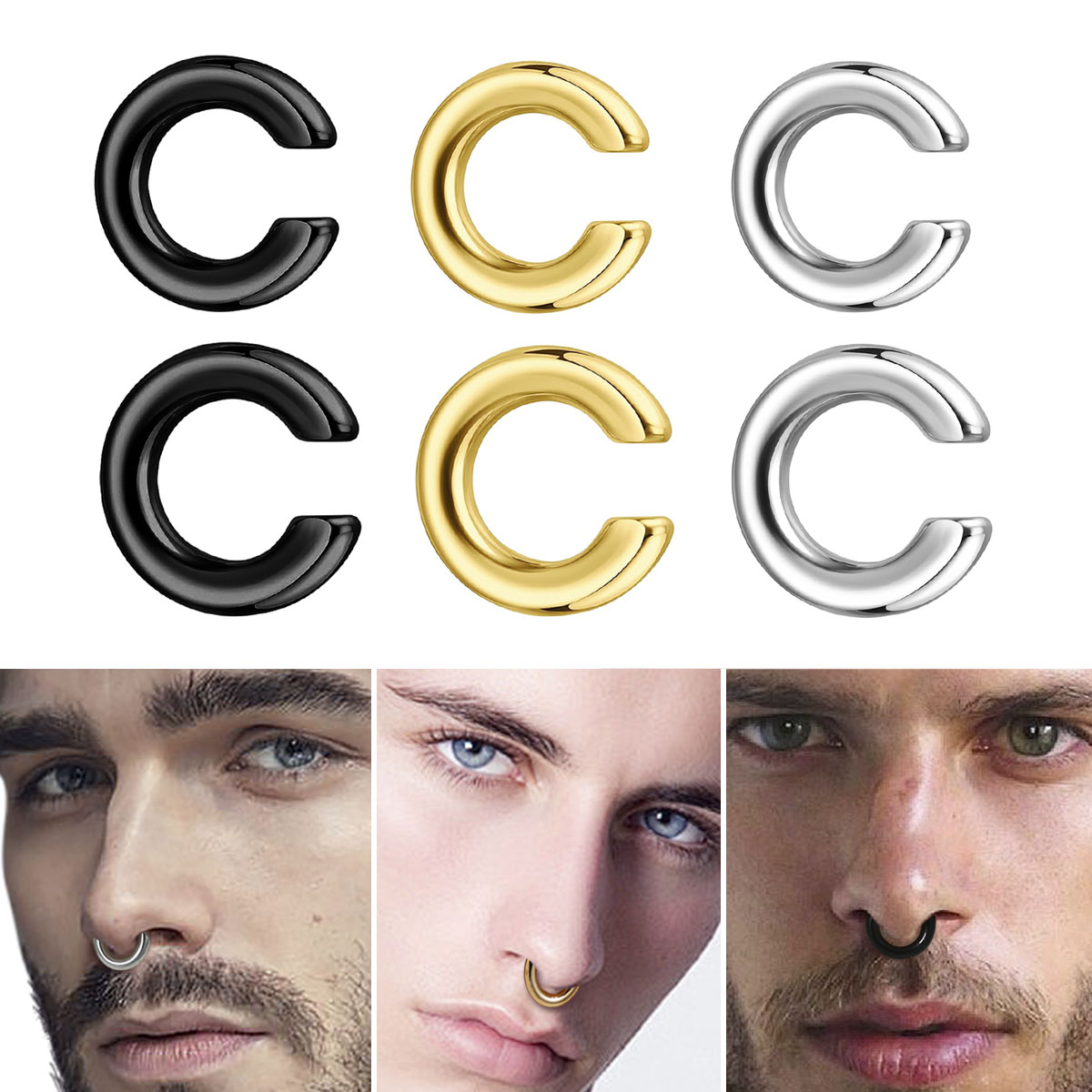 Body Jewelry Ear - 1 PC ยุ้ย C-Shaped Non-Piercing แหวนจมูกปลอมเจาะไม่เจาะหูกระดูกคลิปสําหรับชายหูต่างหู
