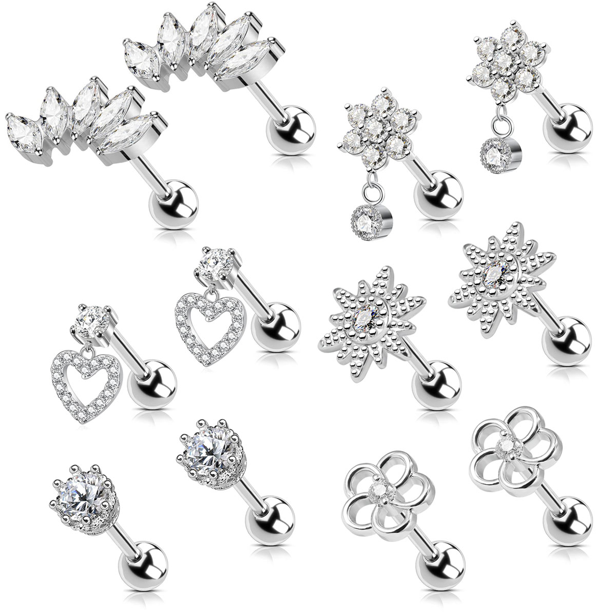 Body Jewelry Surgical Steel - 2pcs กระดูกอ่อนต่างหูสตั๊ดสําหรับผู้หญิงเหล็กผ่าตัดต่างหู Hollow พลัมปลาดาวดอกไม้ Tragus Helix