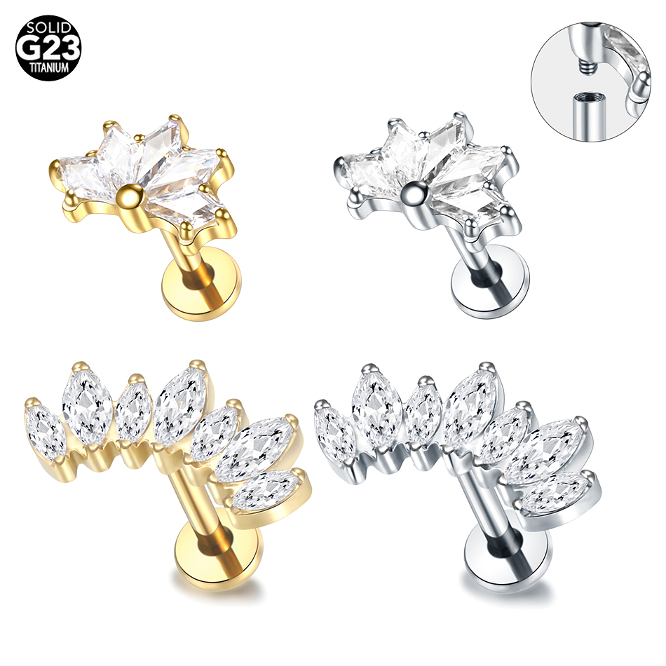 Zoor Body Jewelry - ต่างหูสตั๊ดห่วงเจาะหูทำจากไทเทเนียม1/5ชิ้น
