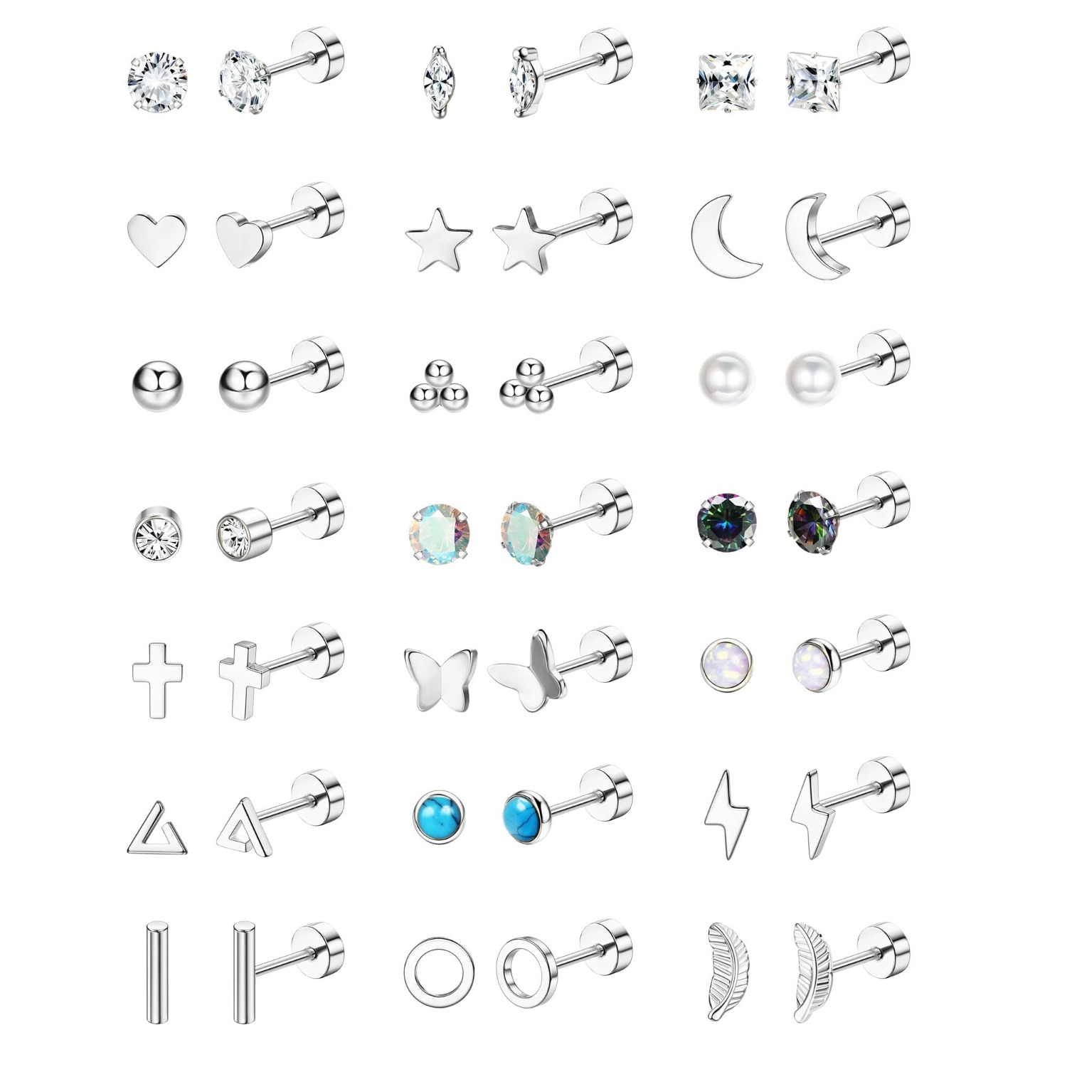 Body Jewelry Surgical Steel - ต่างหูแบบแป้นเรียบ 1 คู่ ยี่ห้อ Florideco สำหรับผู้หญิงและผู้ชาย