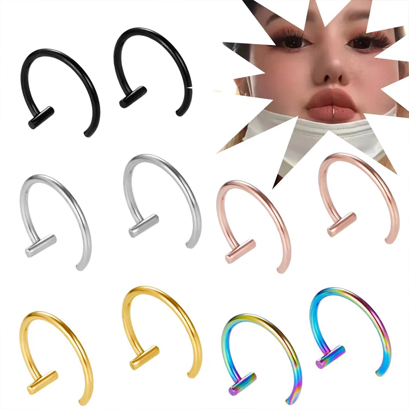 Body Jewelry Surgical Steel - ต่างหูแบบครึ่งวงกลม 18G ทำจากเหล็กกล้าผ่าตัด สำหรับเจาะริมฝีปาก กระดูกอ่อน หรือหู