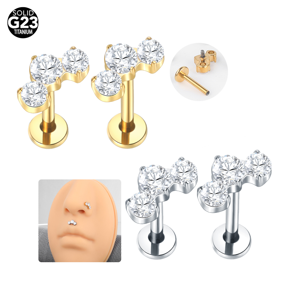 Zoor Body Jewelry - 1/5ชิ้นเจาะไทเทเนียม CZ labret Lip Rings คริสตัลคลัสเตอร์หูกระดูกอ่อน