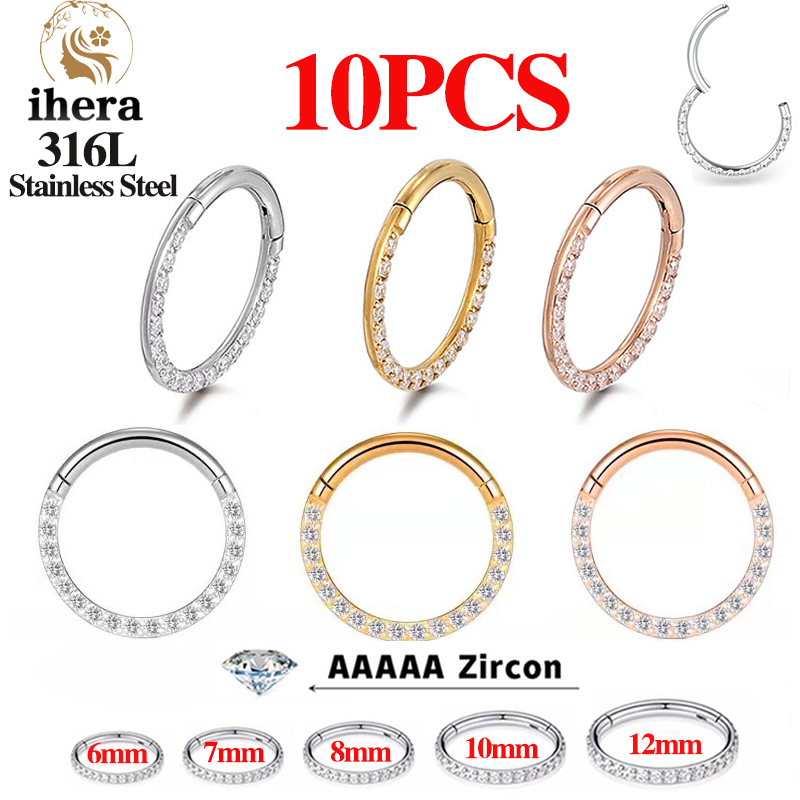 Body Jewelry Ear - 1/10 ชิ้น ต่างหูสแตนเลสแบบคลิกเกอร์สำหรับจมูก ประดับเพชร CZ ทรงกลม