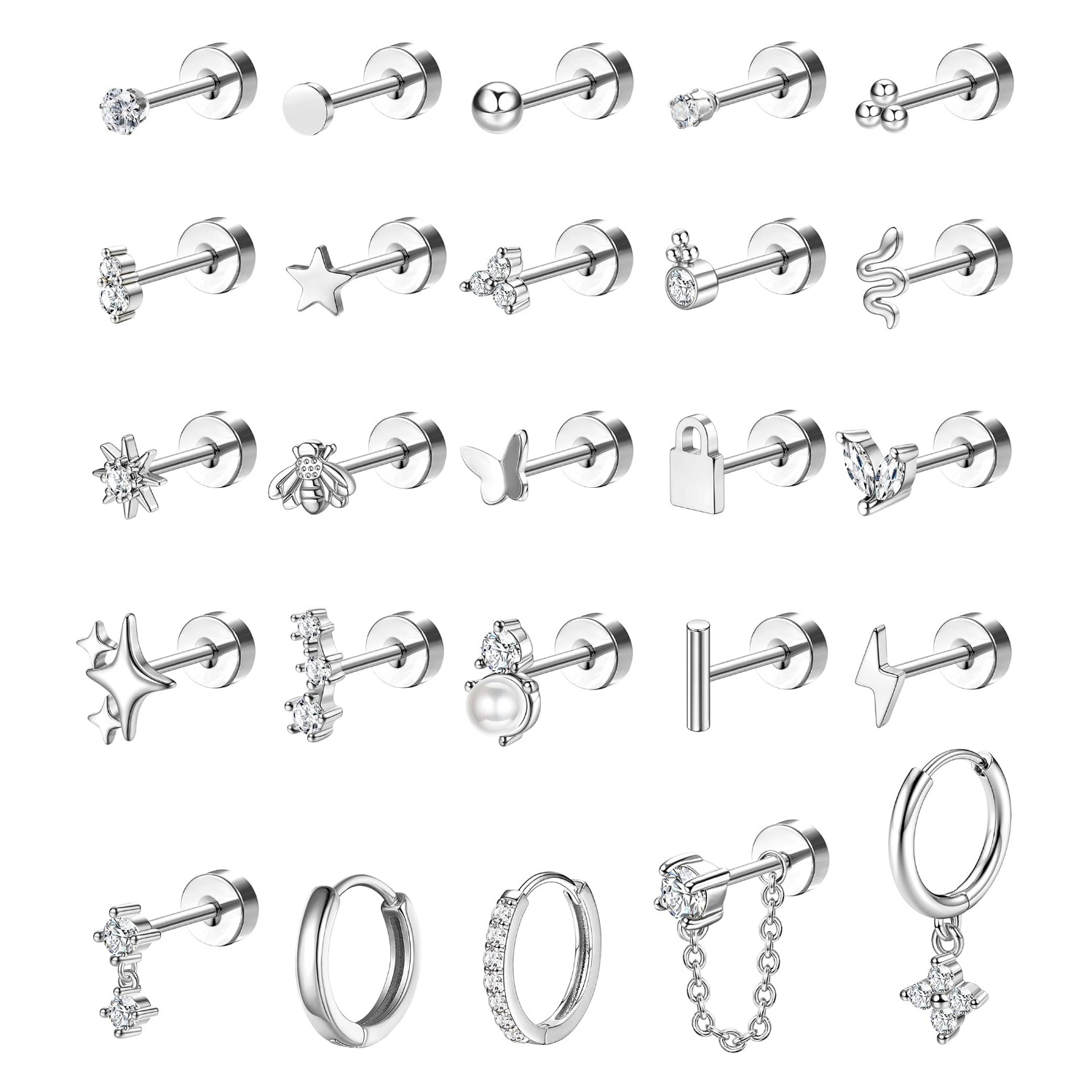 Body Jewelry Surgical Steel - ต่างหู Bobisty 1 ชิ้น สำหรับผู้มีอาการแพ้ ต่างหูสแตนเลสเกรดผ่าตัดสำหรับผู้หญิง