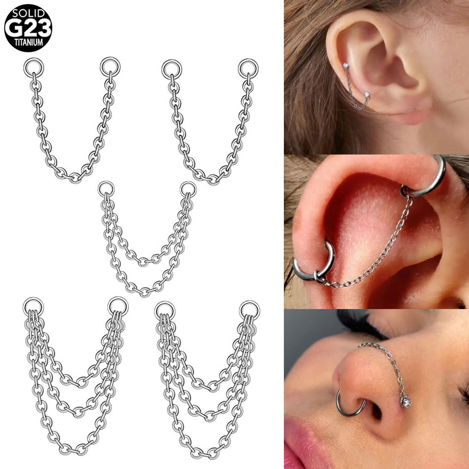 Zoor Body Jewelry - สร้อยคอไทเทเนียมแบบสองชั้นสำหรับเจาะจมูก ลาเบร็ต ขนาด 25-50 มม. เจาะหูแบบอุตสาหกรรม