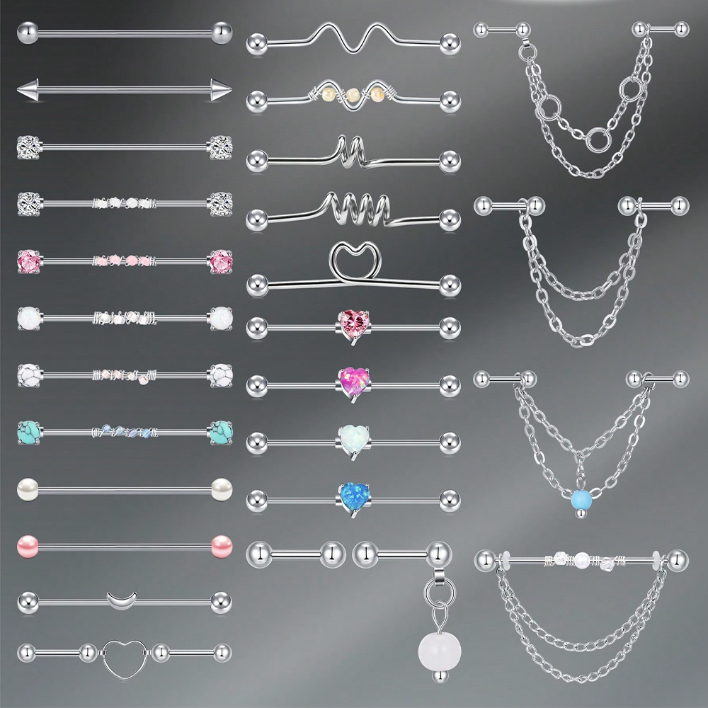 Body Jewelry Cartilage Earrings - ต่างหูแบบแท่งเหล็กอุตสาหกรรม 14G สำหรับเจาะกระดูกอ่อน ขนาด 35 มม.