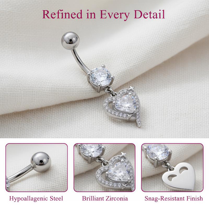 Body Jewelry Surgical Steel - แหวนเจาะสะดือแบบห้อยประดับสวยงาม 1 ชิ้น ทำจากเหล็กกล้าผ่าตัด เหมาะสำหรับเป็นของขวัญวันเกิดหรือวันครบรอบ
