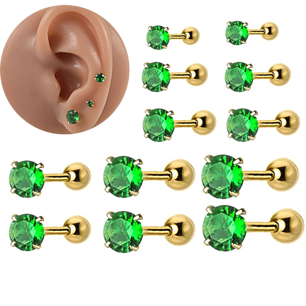 Body Jewelry Cartilage Earrings - 1/2pcs สแตนเลสสตีลสีเขียวเพทายสีทองหู Tragus Helix บาร์กระดูกอ่อนหูต่างหูสตั๊ดเจาะเครื่องประดับ
