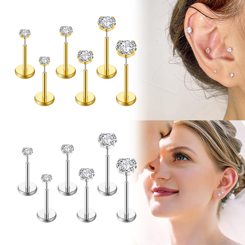 Body Jewelry Surgical Steel - แหวนเจาะจมูก/หู/ริมฝีปาก/กระดูกอ่อน ทำจากเหล็กกล้าไร้สนิมเกรดผ่าตัด ขนาด 20G/18G/16G แบบไม่มีเกลียว ประดับด้วยเพชรคิวบิกเซอร์โคเนีย