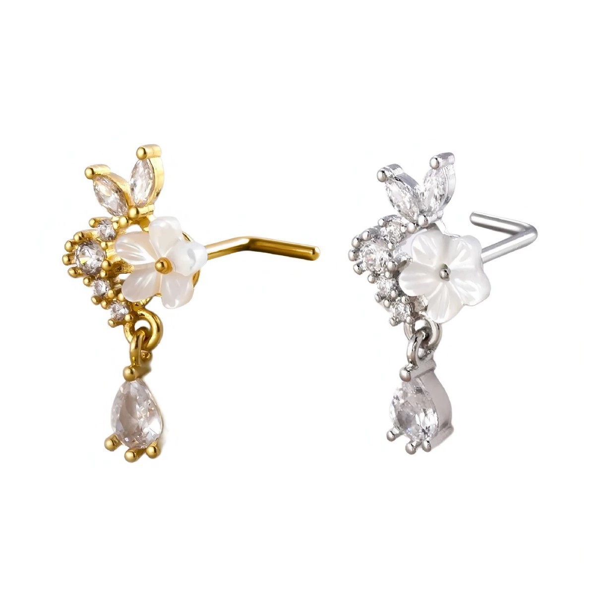 แหวนจมูกดอกไม้สีทองประดับคริสต - Body Jewelry Surgical Steel บทวิจารณ์และราคา