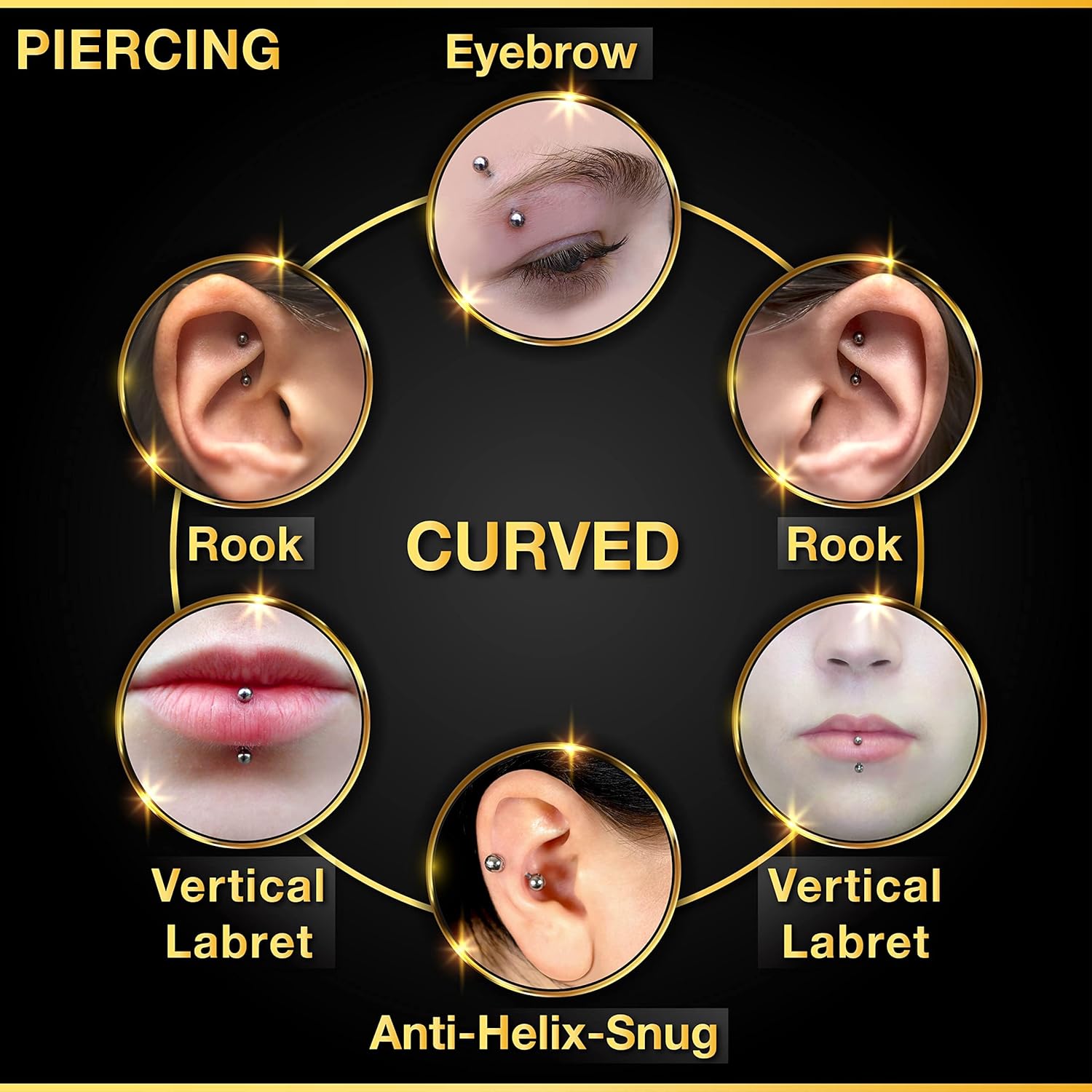 ชุดเครื่องประดับเจาะ 32 ชิ้น/ช - Rook Curved Barbell บทวิจารณ์และราคา