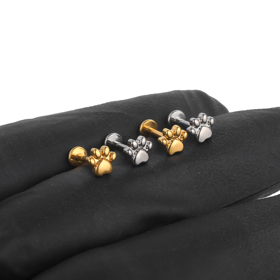 1ชิ้นต่างหูเม็ดกลมพิมพ์อุ้งเท้ - Zoor Body Jewelry บทวิจารณ์และราคา
