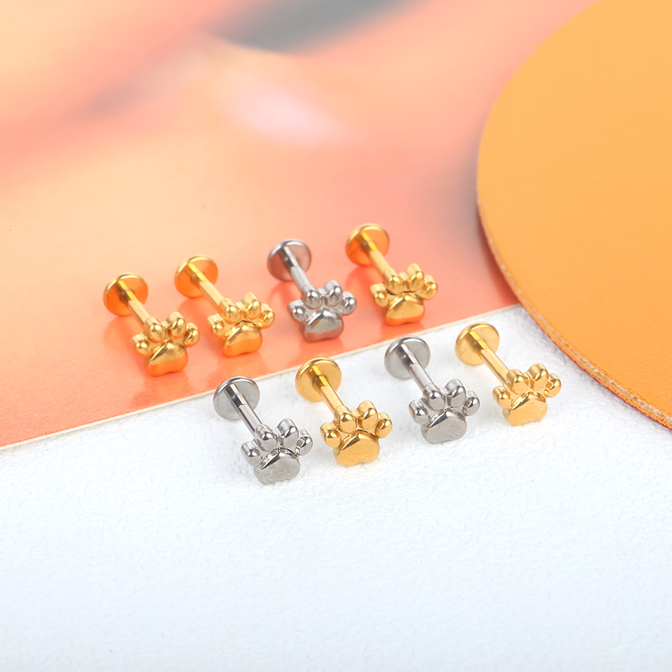 1ชิ้นต่างหูเม็ดกลมพิมพ์อุ้งเท้ - Zoor Body Jewelry บทวิจารณ์และราคา