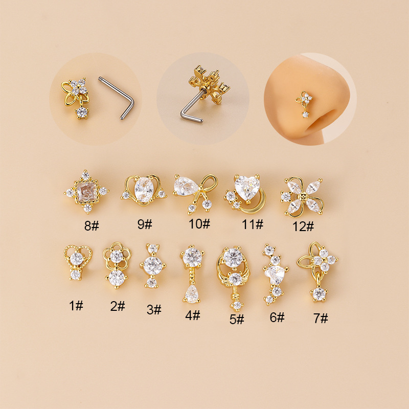 จิวเจาะจมูกทรงตัวแอลประดับเพชร - Body Jewelry Ear บทวิจารณ์และราคา
