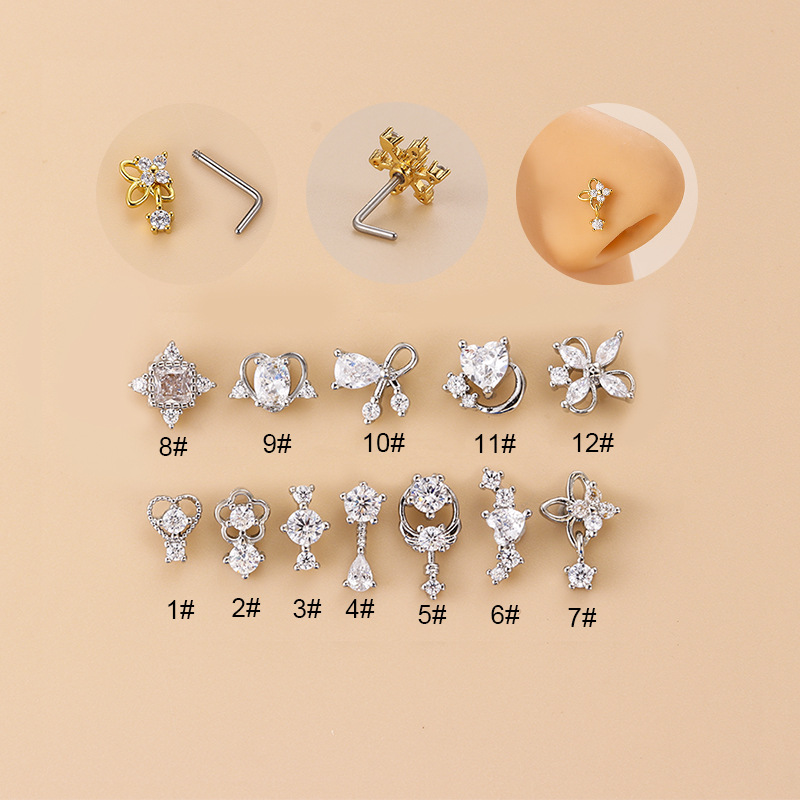 จิวเจาะจมูกทรงตัวแอลประดับเพชร - Body Jewelry Ear บทวิจารณ์และราคา