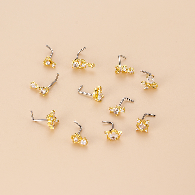 จิวเจาะจมูกทรงตัวแอลประดับเพชร - Body Jewelry Ear บทวิจารณ์และราคา