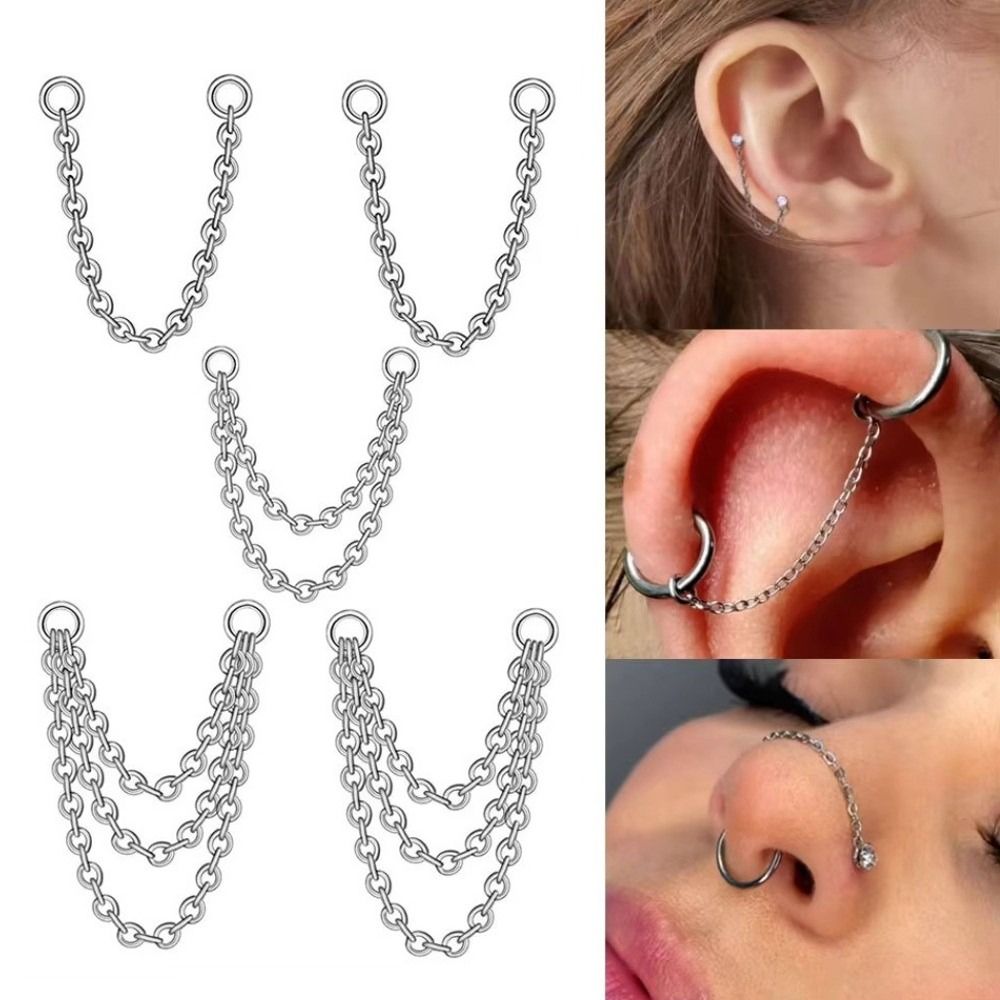 แฟชั่นโซ่จมูกไทเทเนียม โซ่คู่  - Body Jewelry Ear บทวิจารณ์และราคา