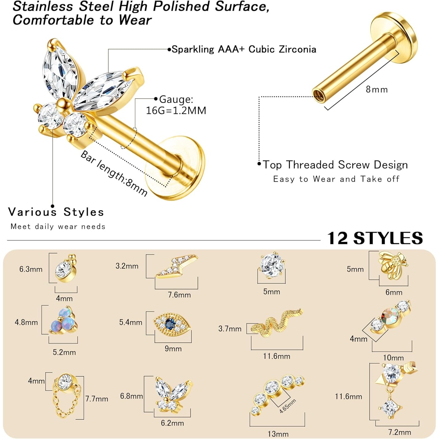 ต่างหูแบบติดกระดูกอ่อน Bobisty - Body Jewelry Surgical Steel บทวิจารณ์และราคา