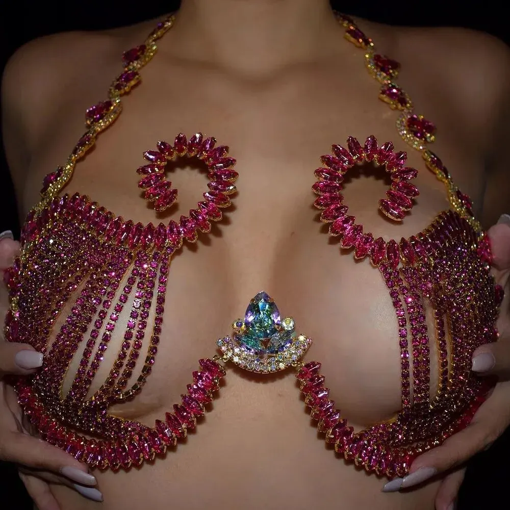 ที่ยึดหน้าอกคริสตัลสีชมพูสำหรั - Body Jewelry Bra บทวิจารณ์และราคา