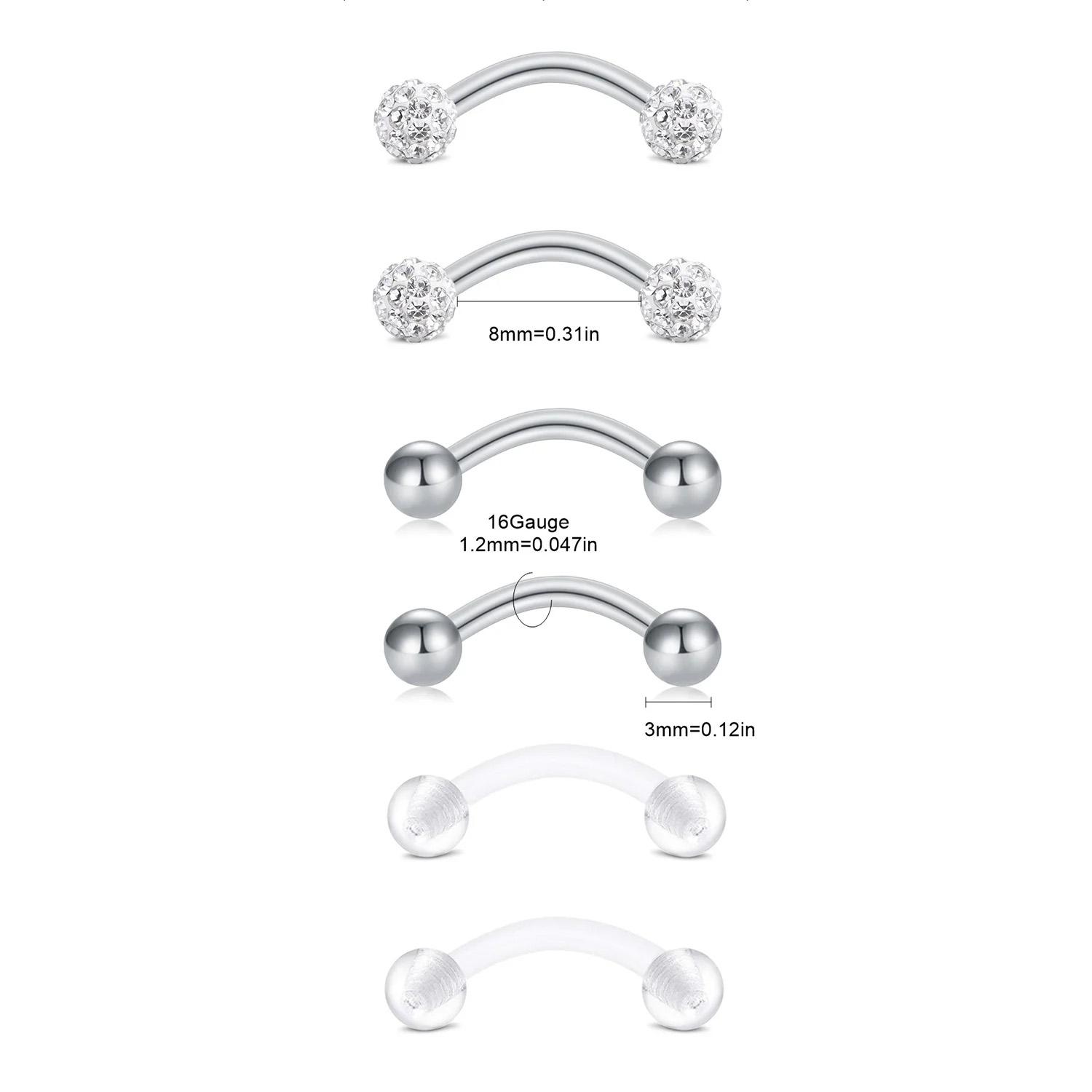 6pcs / ชุดหรูหราน่ารัก 16G โค้ - Rook Curved Barbell บทวิจารณ์และราคา