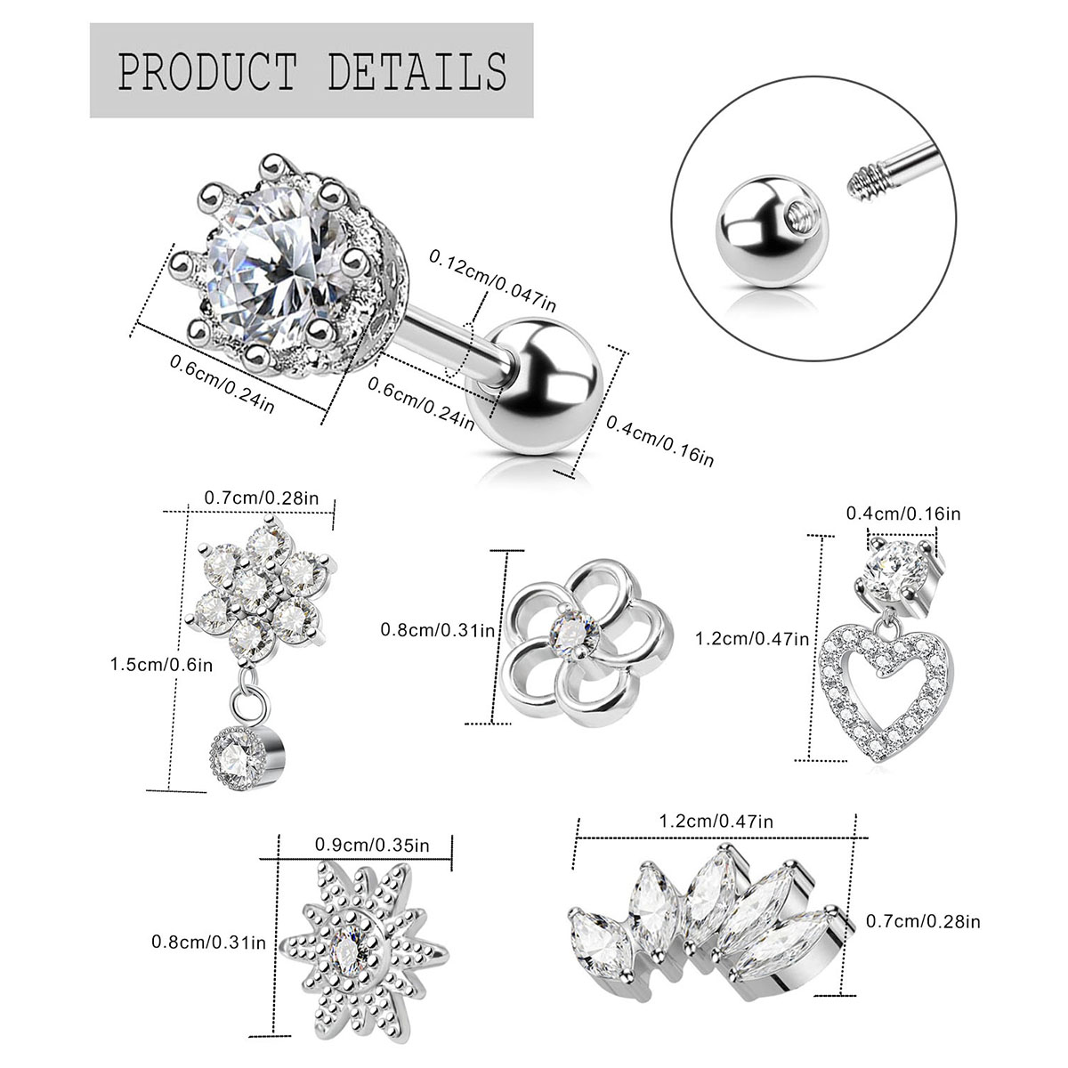 2pcs กระดูกอ่อนต่างหูสตั๊ดสําห - Body Jewelry Surgical Steel บทวิจารณ์และราคา