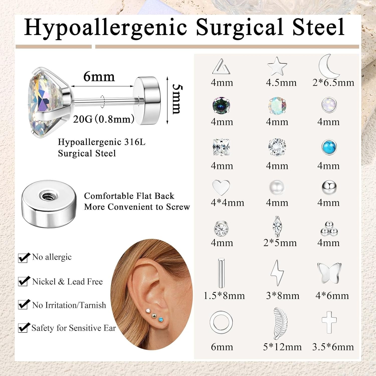 ต่างหูแบบแป้นเรียบ 1 คู่ ยี่ห้ - Body Jewelry Surgical Steel บทวิจารณ์และราคา