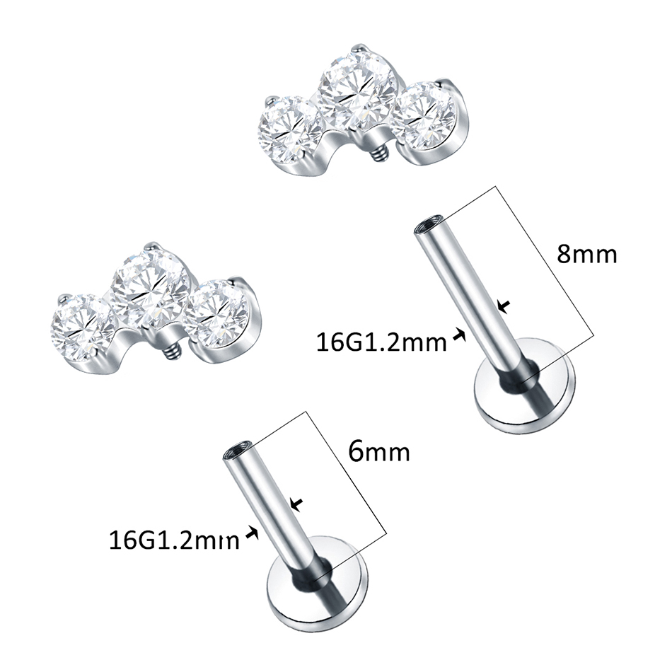 1/5ชิ้นเจาะไทเทเนียม CZ labret - Zoor Body Jewelry บทวิจารณ์และราคา
