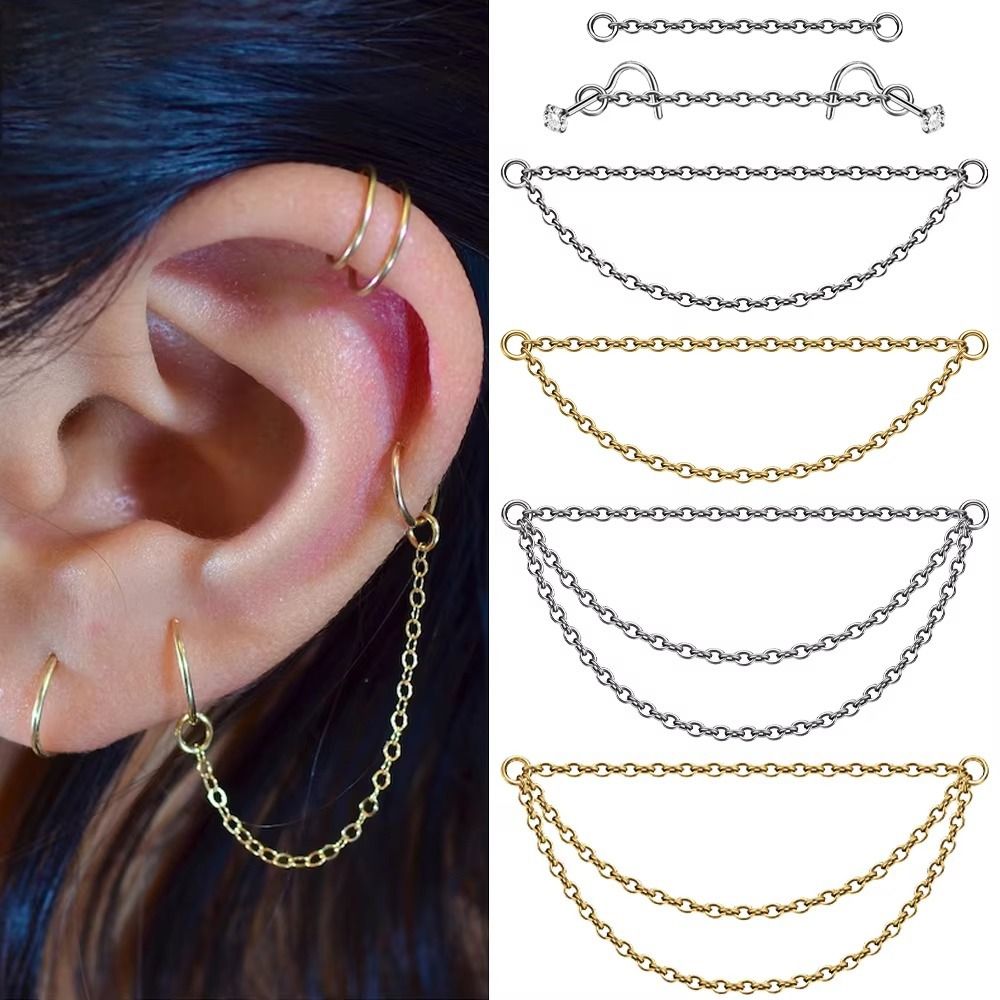 โซ่จมูกไทเทเนียมแฟชั่น โซ่คู่  - Body Jewelry Ear บทวิจารณ์และราคา