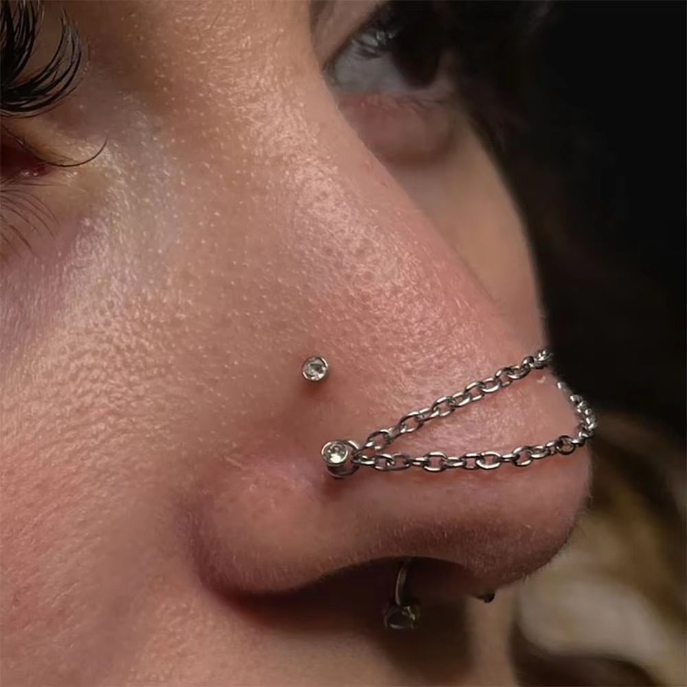 โซ่จมูกไทเทเนียมแฟชั่น โซ่คู่  - Body Jewelry Ear บทวิจารณ์และราคา