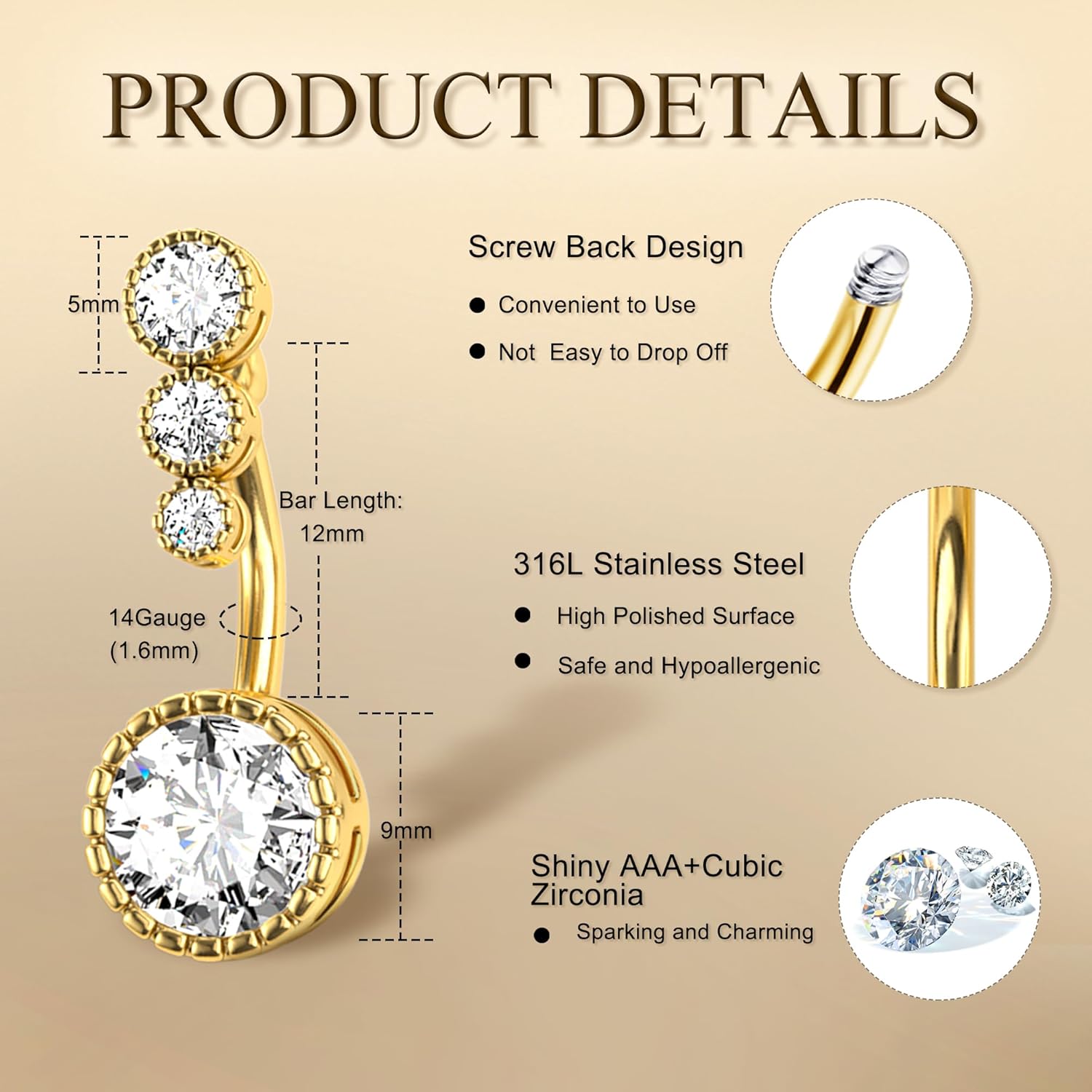 แหวนสะดือ Drperfect 1 ชิ้น ทำจ - Body Jewelry Surgical Steel บทวิจารณ์และราคา