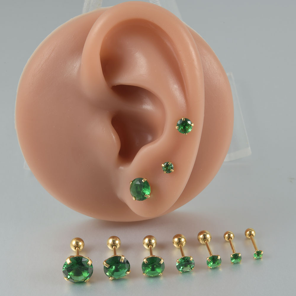 1/2pcs สแตนเลสสตีลสีเขียวเพทาย - Body Jewelry Cartilage Earrings บทวิจารณ์และราคา